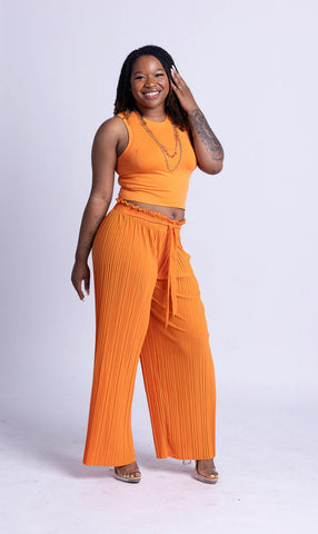 Paradise Pleats 2pc Set (Orange)